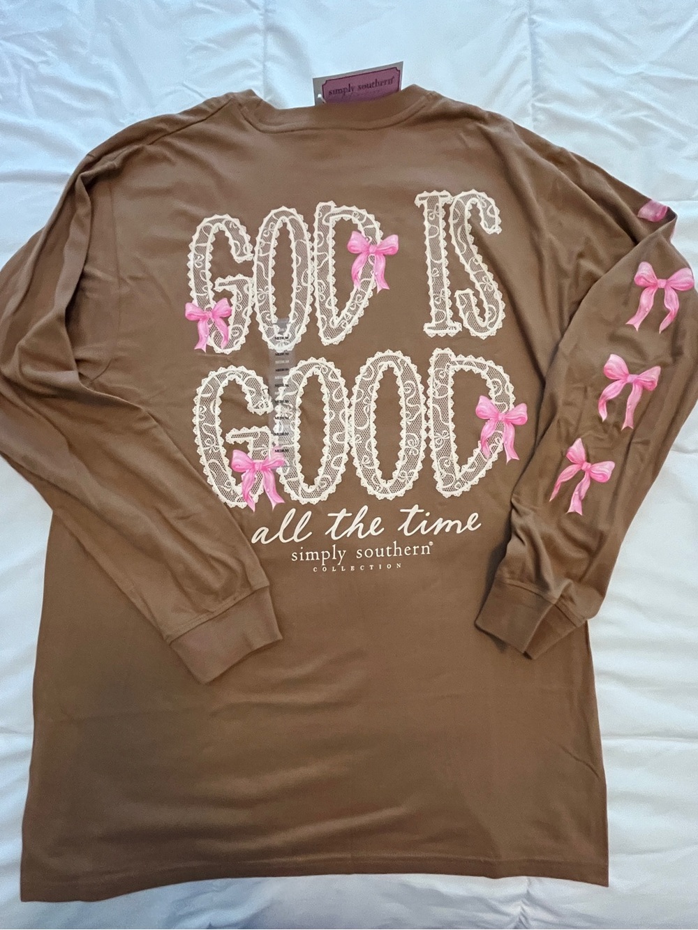Simply Southern Brown Long Sleeve Tee “God Is Good All The Time” Size XLarge